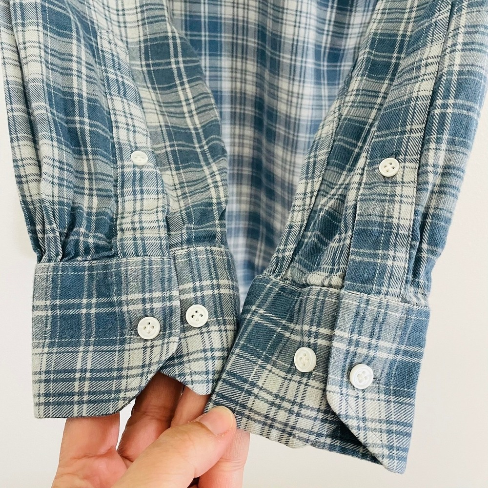 $275 Peter Millar Italian Button Up Blue Plaid Flannel Men Medium Crown Crafted - Picture 3 of 5